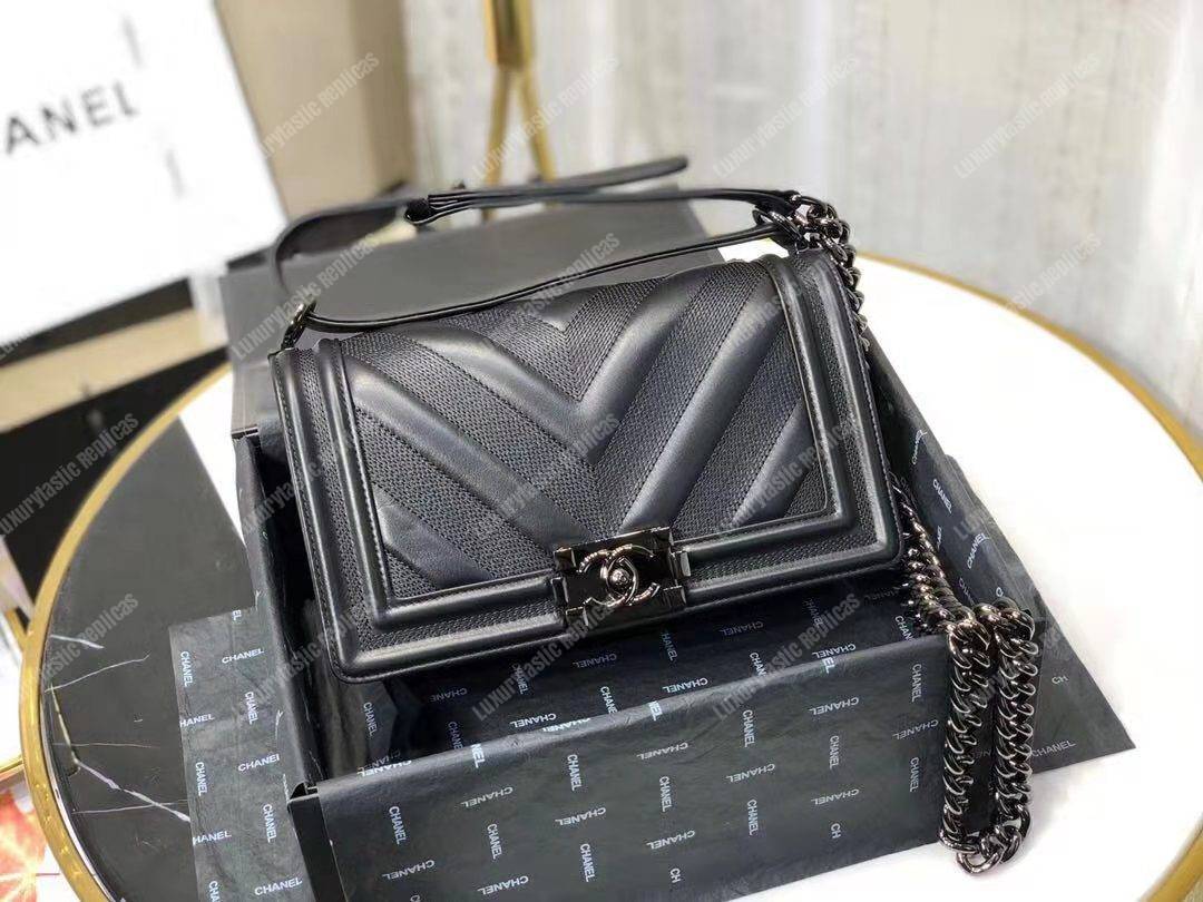 Ch*el boy handbag calfskin ruthenium
