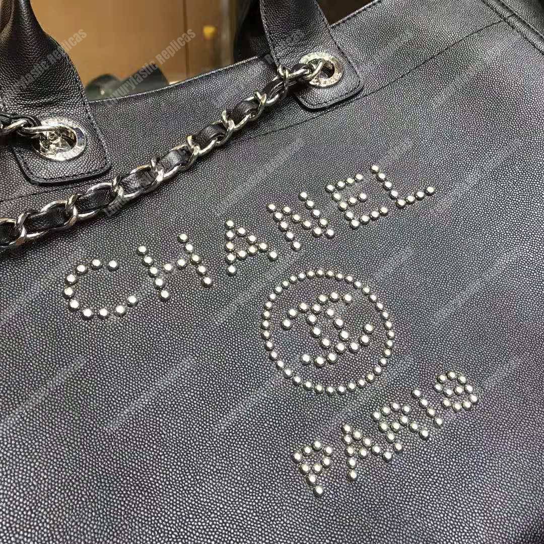 Ch*el studded calfskin small deauville tote bag silver-tone