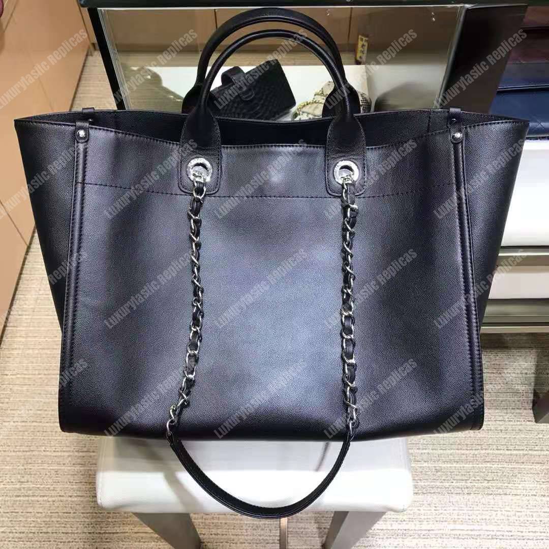 Ch*el studded calfskin small deauville tote bag silver-tone