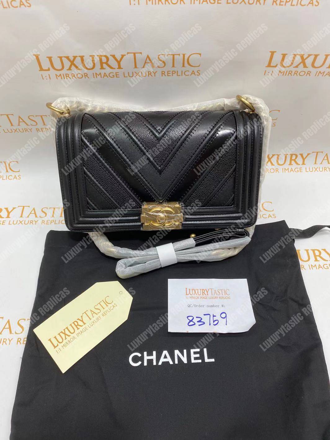 Ch*el medium boy flap bag black
