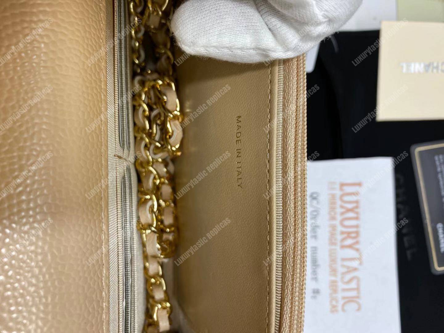Ch*el wallet on chain – woc classic caviar gold-toned metal light yellow