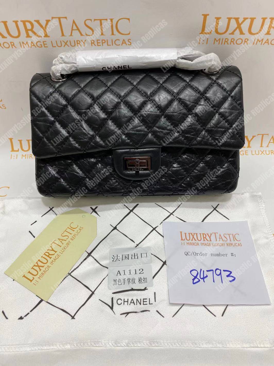 Ch*el 2.55 aged calfskin handbag black