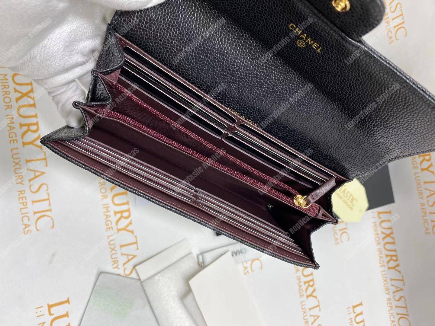 Ch*el classic long flap wallet black