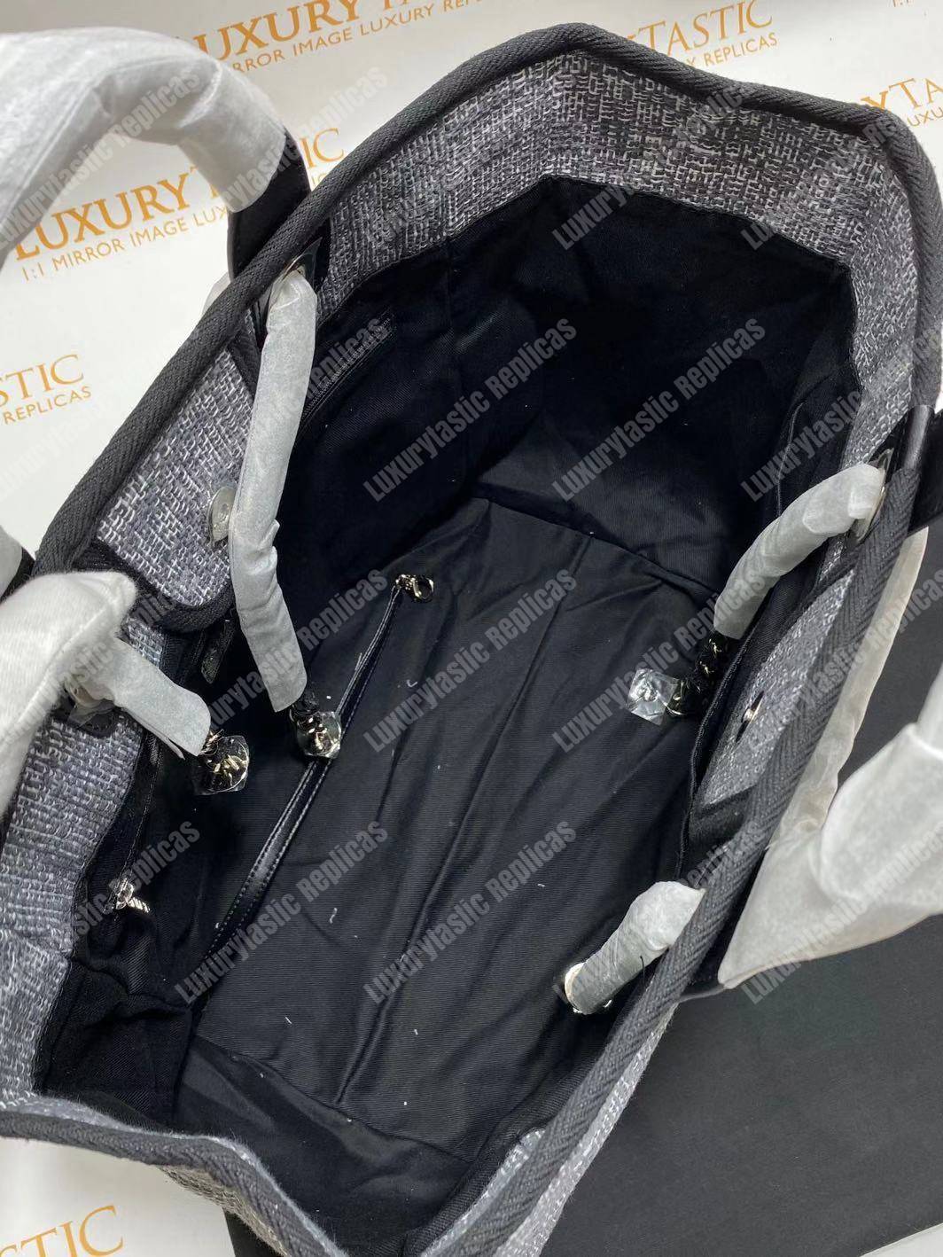 Ch*el deauville fabric tote dark gray