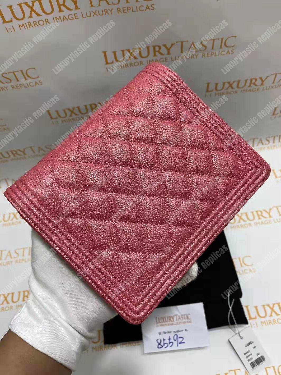 Ch*el boy square clutch with chain – cwc grained calfskin pink