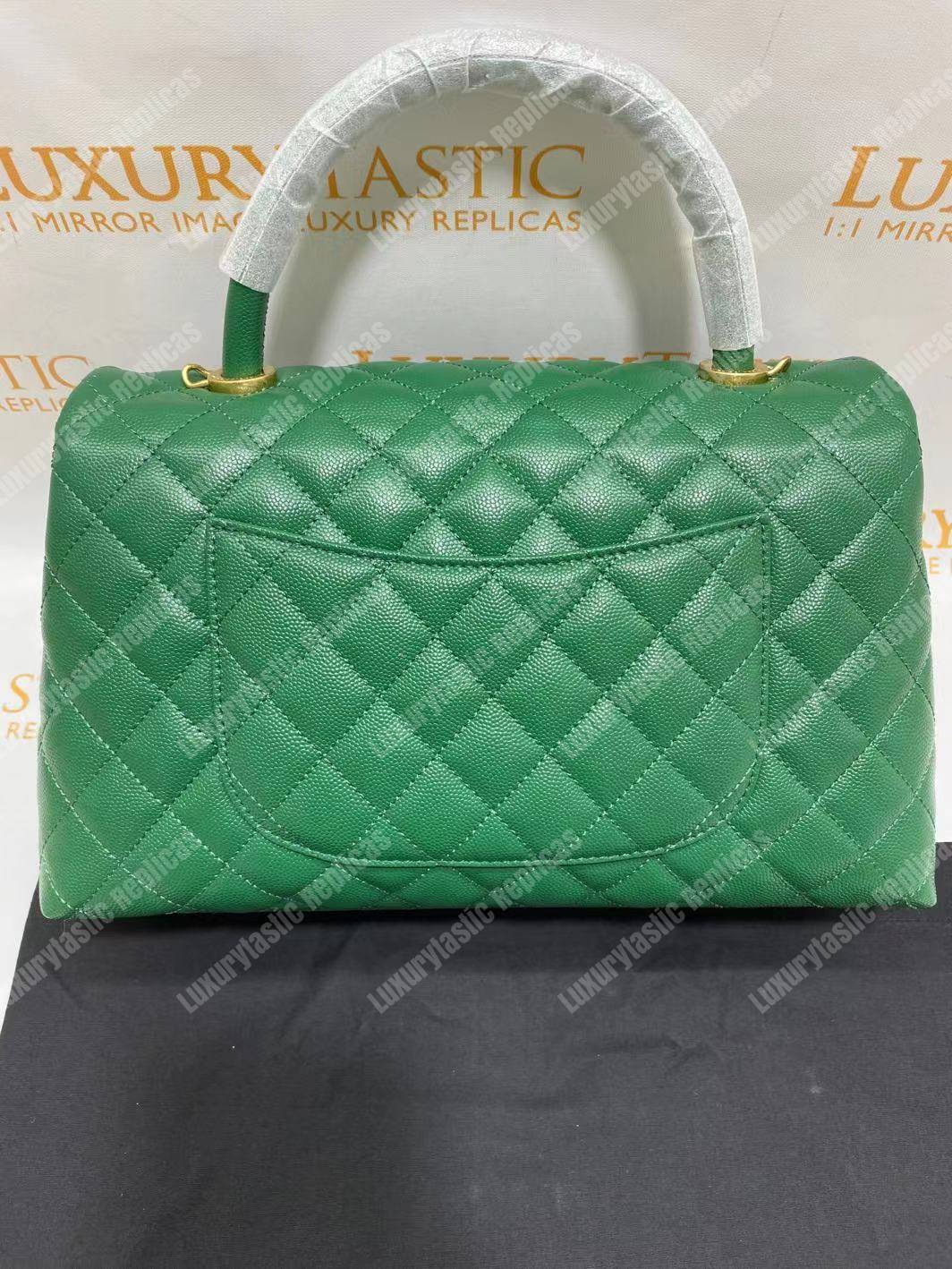 Ch*el flap bag with top handle green