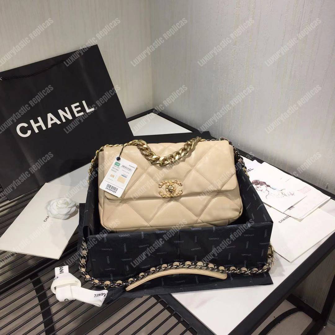 Ch*el 19 large flap bag beige