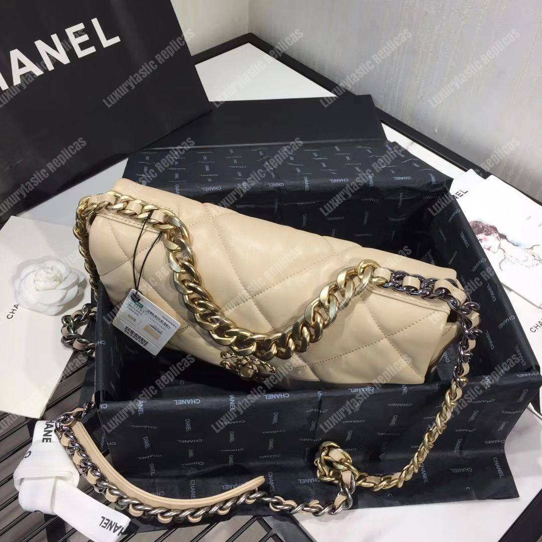 Ch*el 19 large flap bag beige
