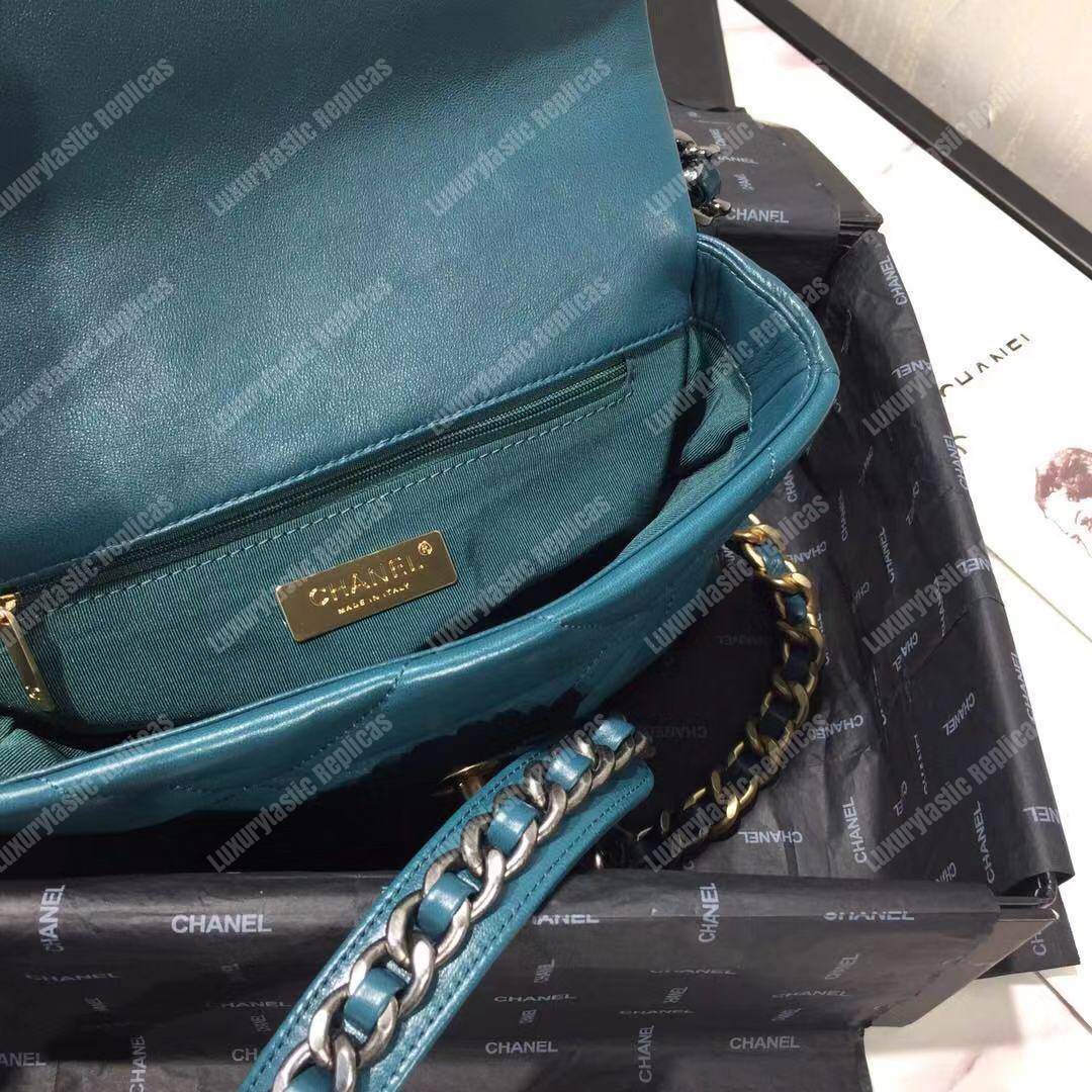 Ch*el 19 large flap bag turquoise