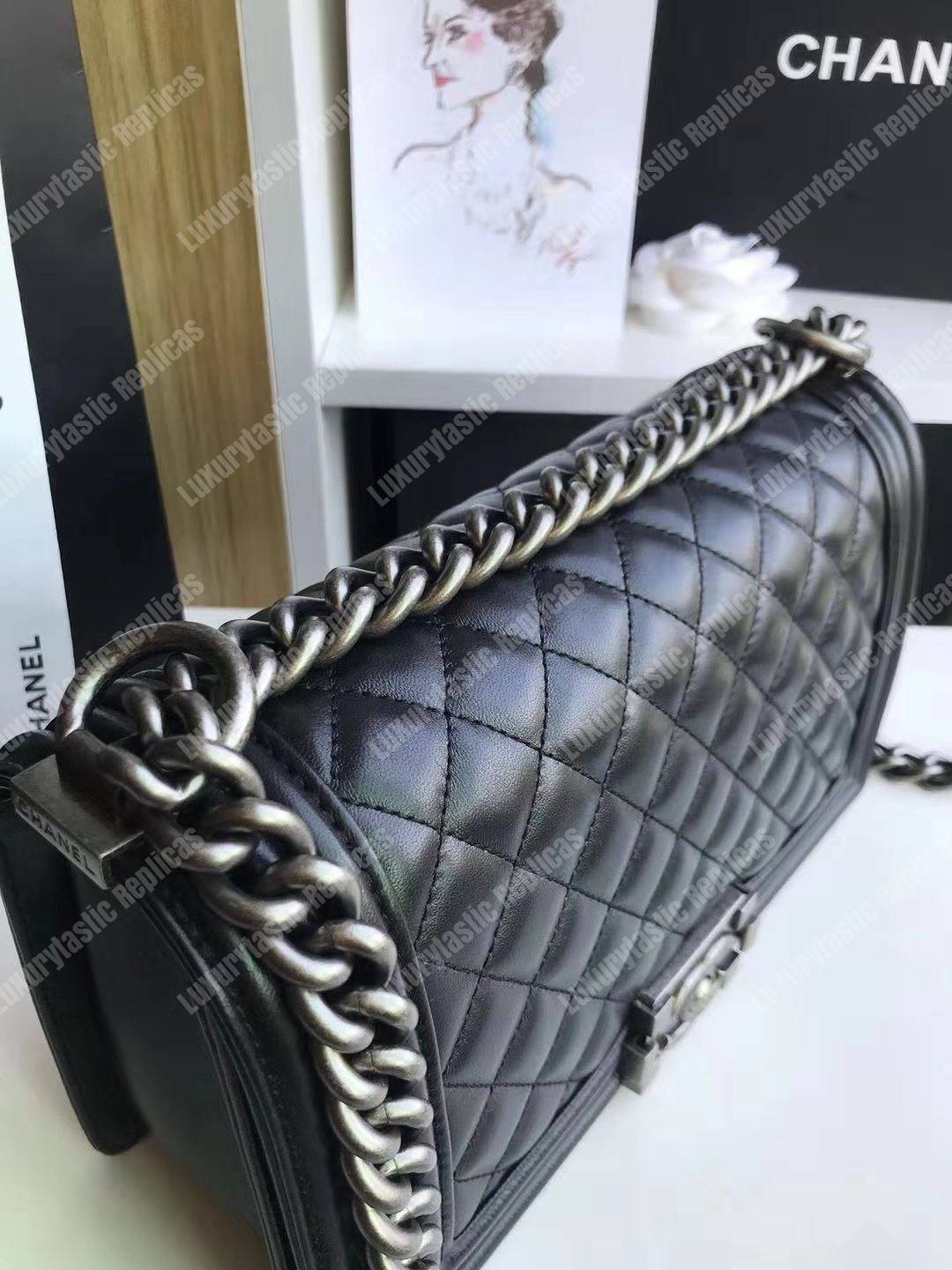 Ch*el boy medium handbag lambskin black