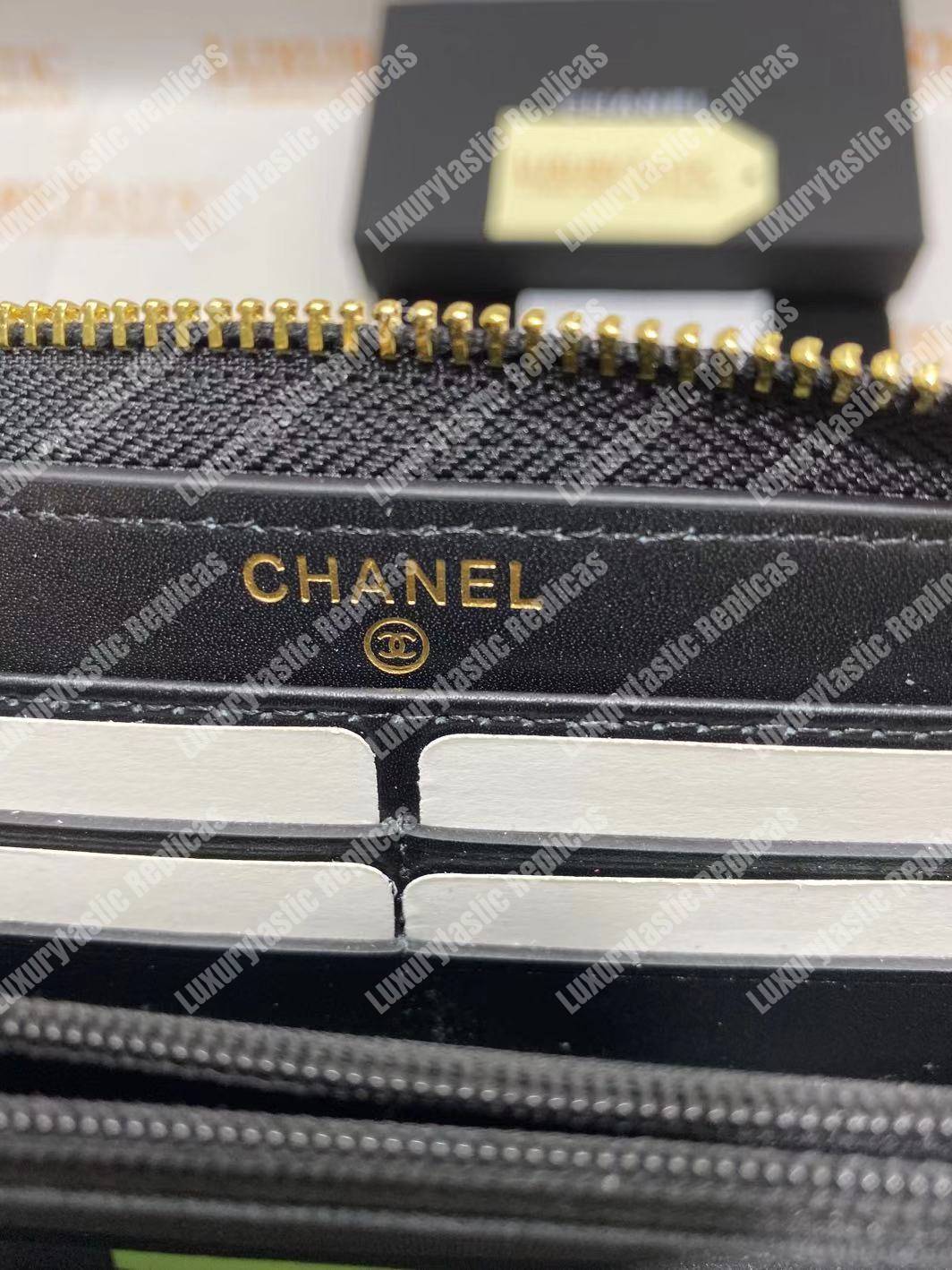 Ch*el 19 long zipped wallet sky black