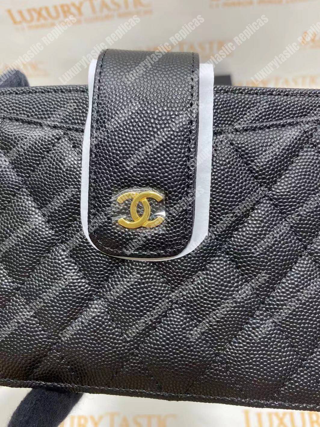 Ch*el classic pouch caviar leather black