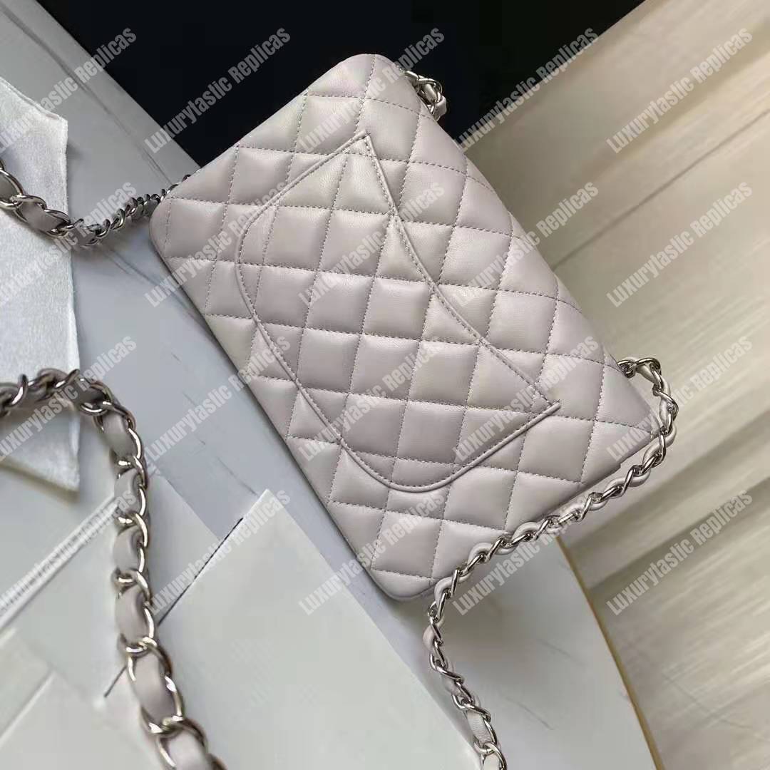 Ch*el mini flap bag light grey lambskin silver hardware