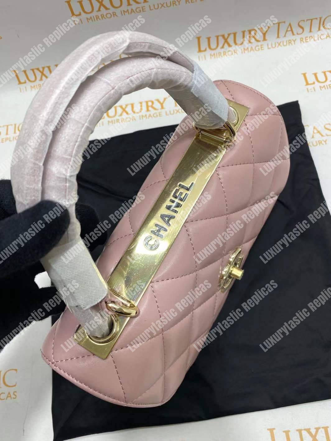 Ch*el small flap bag with top handle pink-gold