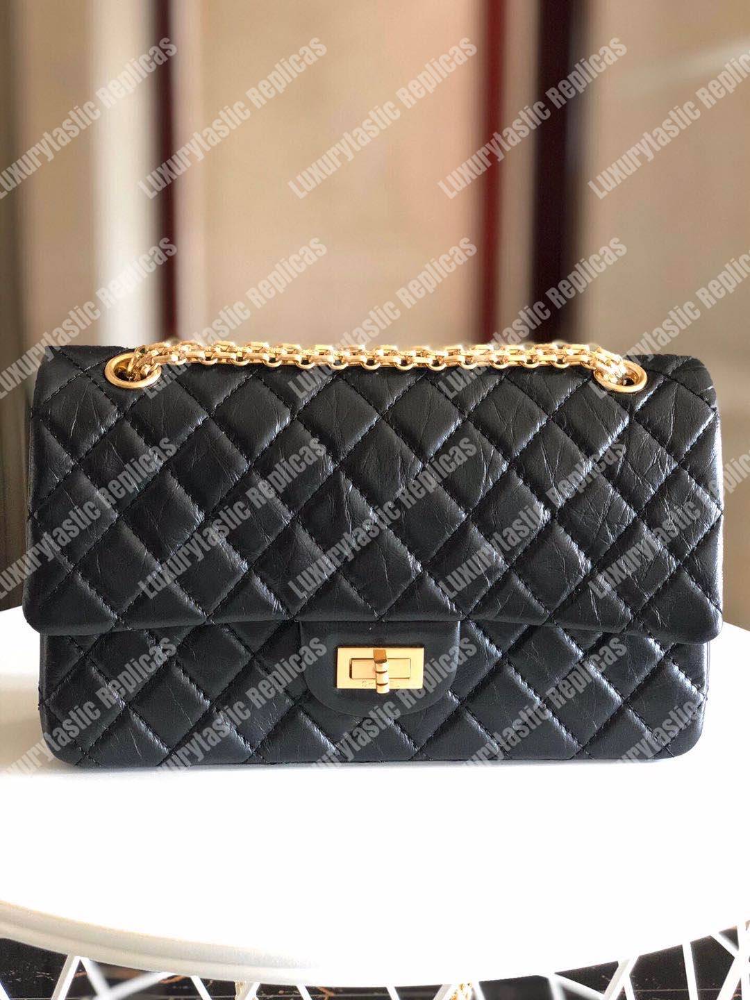Ch*el 2.55 handbag aged calfskin black