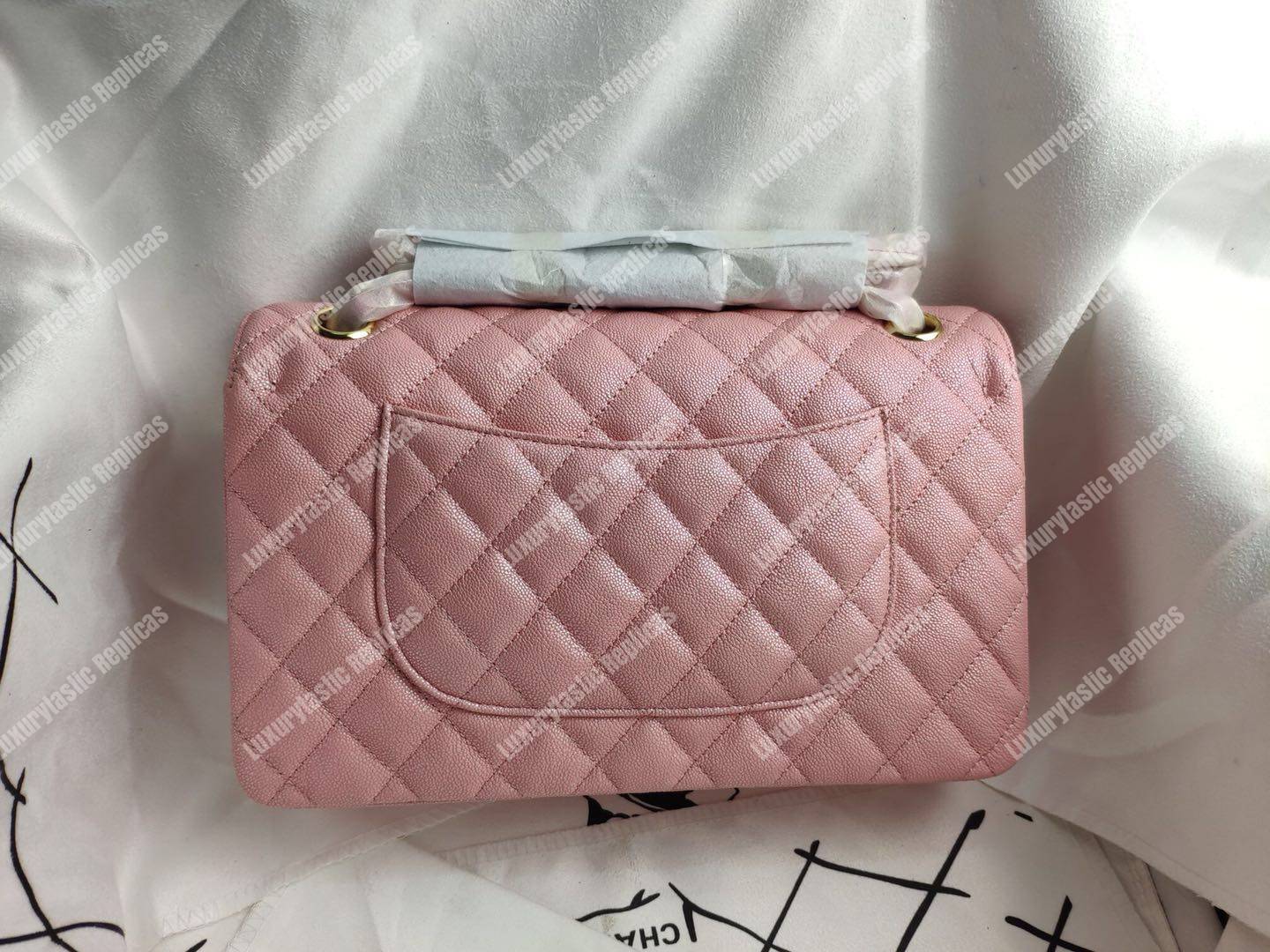 Ch*el caviar quilted small double flap bag pink gold-tone