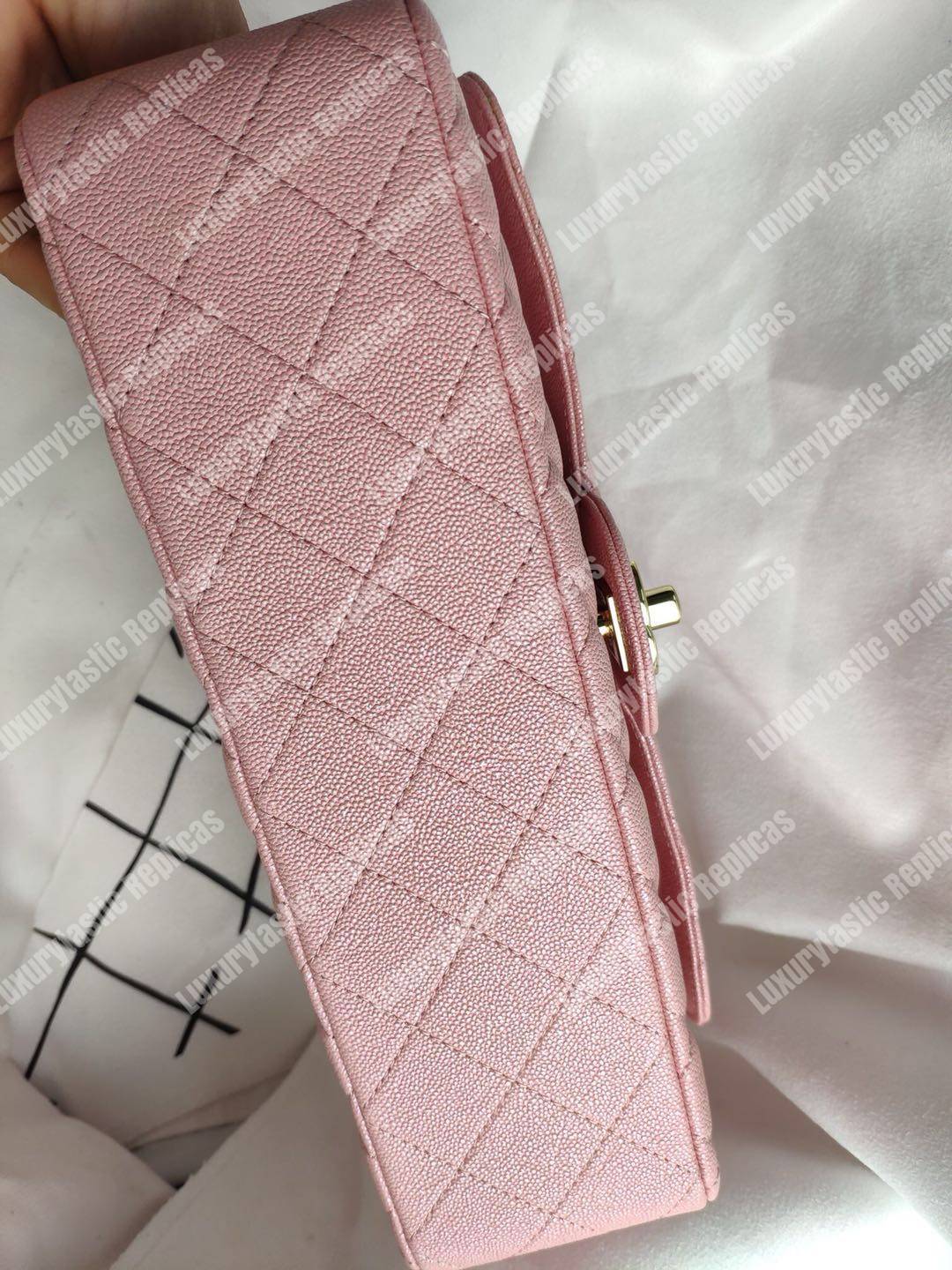 Ch*el caviar quilted small double flap bag pink gold-tone