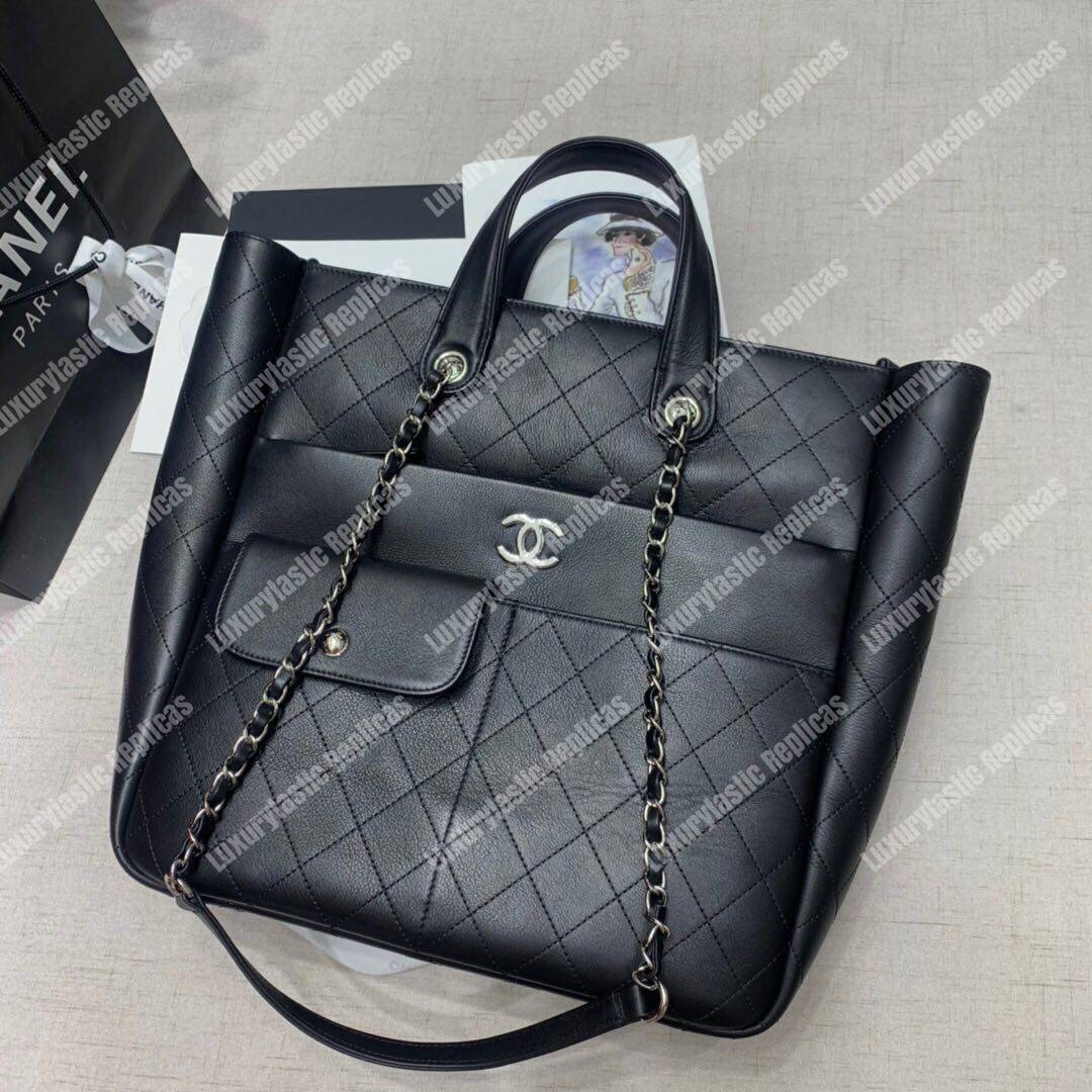 Ch*el large zipped shopping bag black