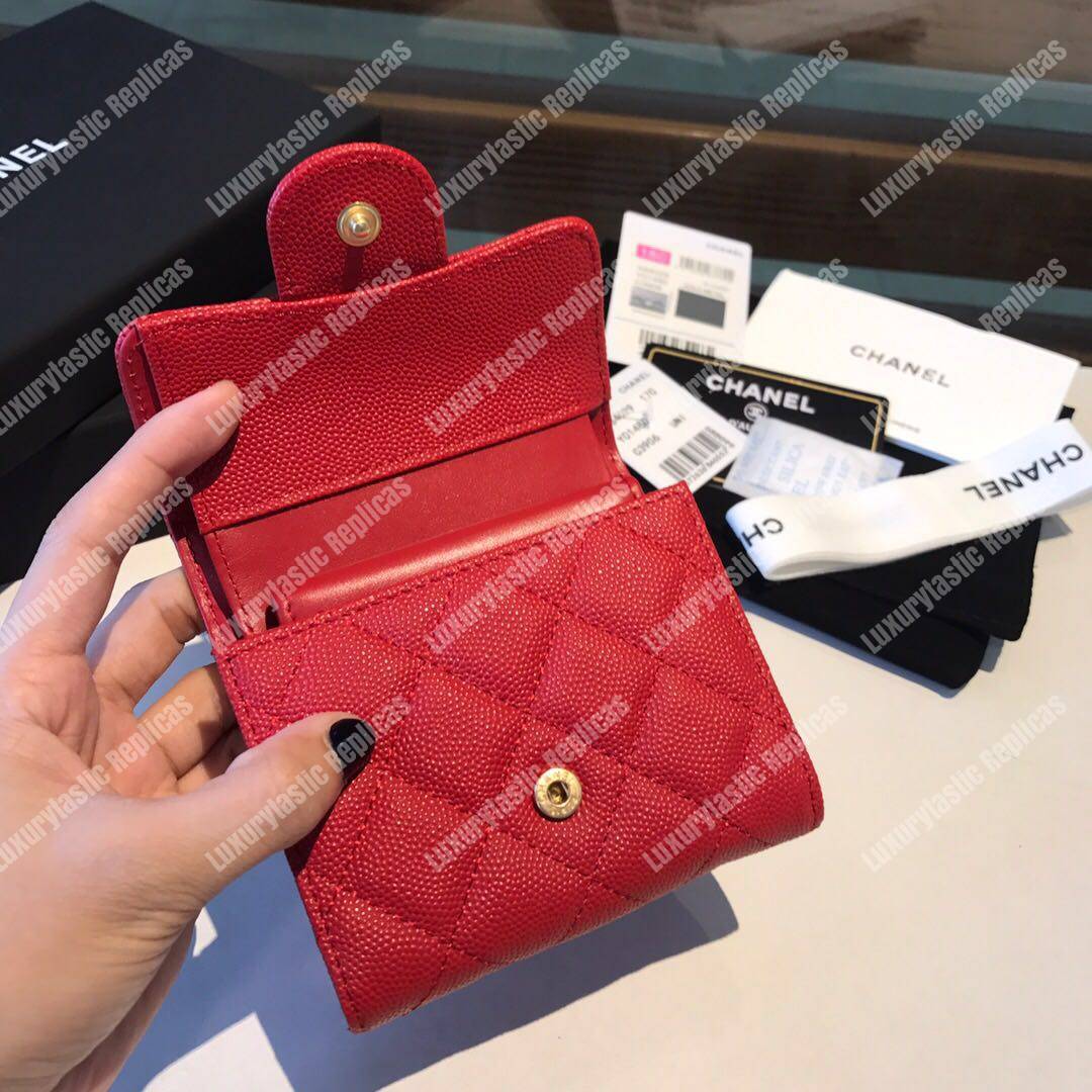 Ch*el classic small flap wallet red