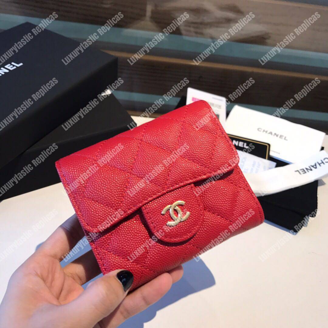 Ch*el classic small flap wallet red