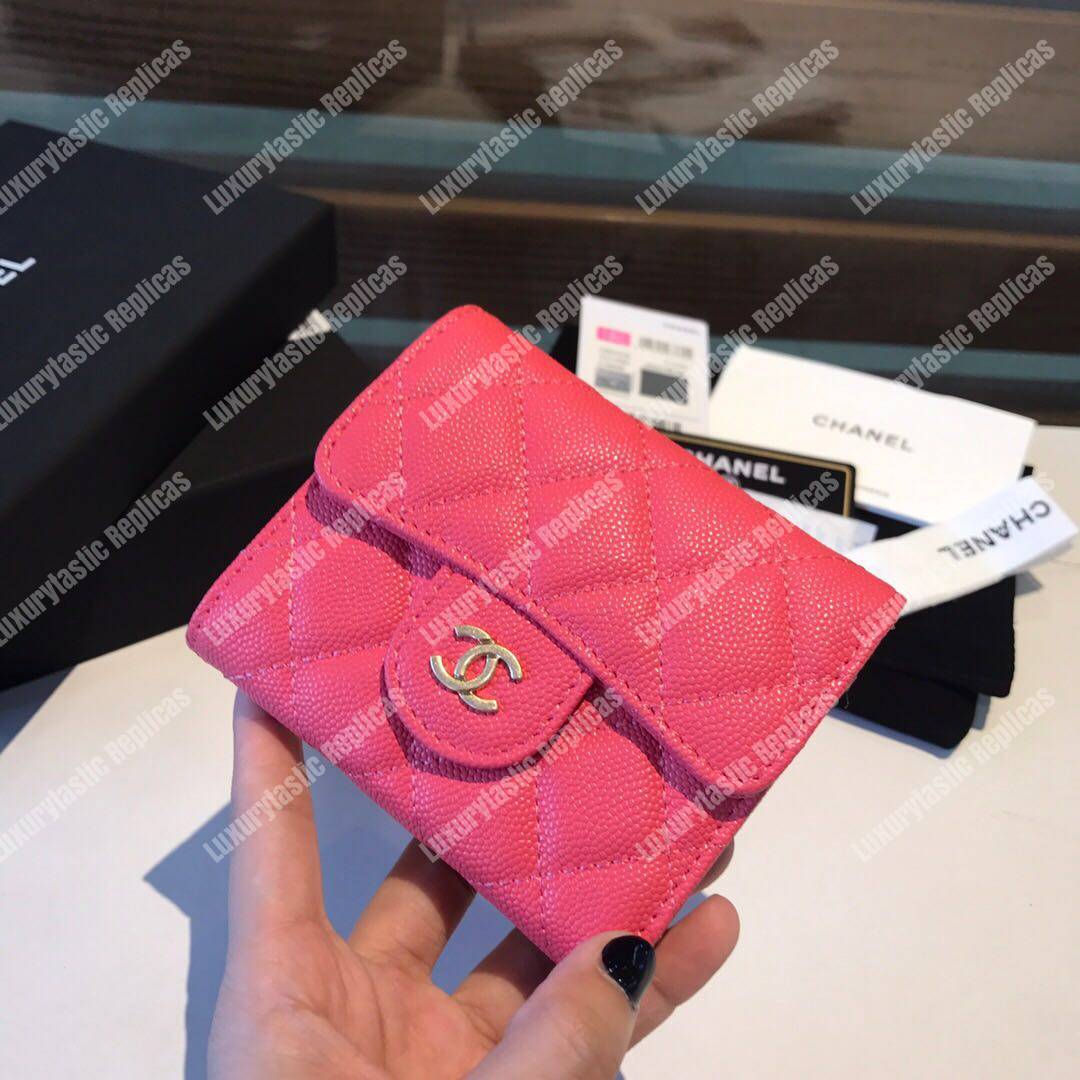 Ch*el classic small flap wallet pink