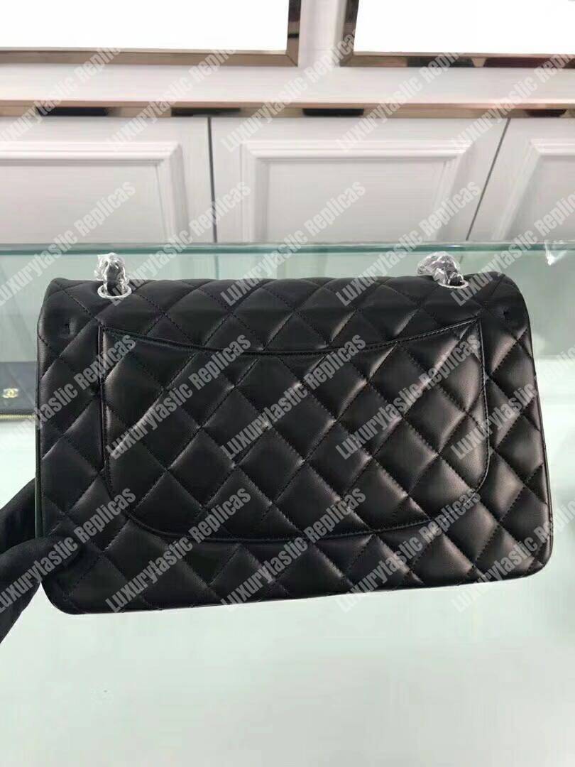 Ch*el classic jumbo double flap bag black silver hardware