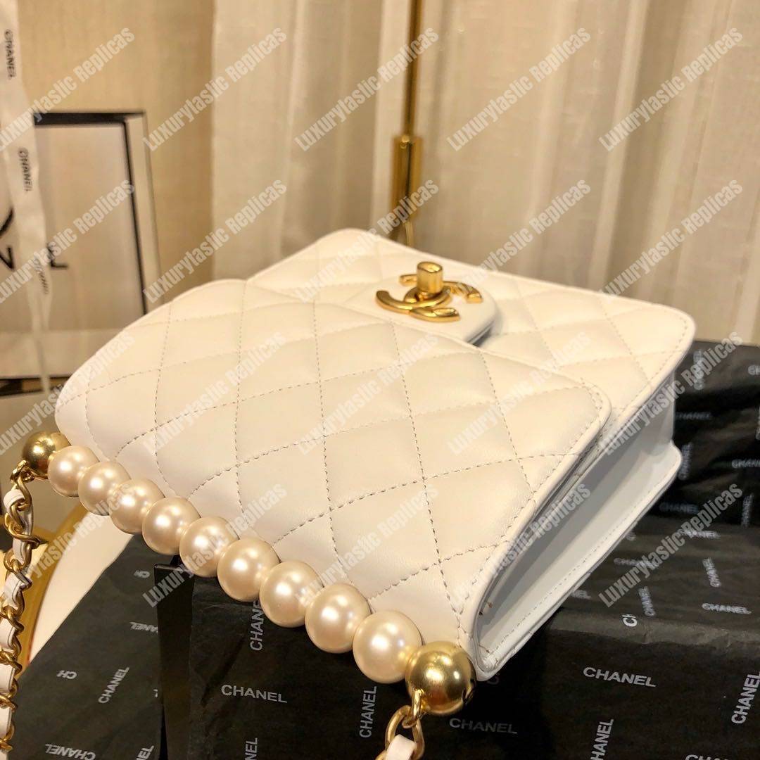 Ch*el flap bag white goatskin