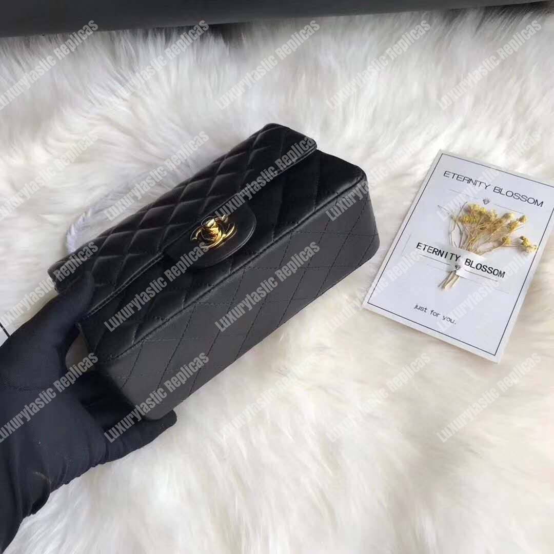 Ch*el mini flap bag black lambskin gold hardware