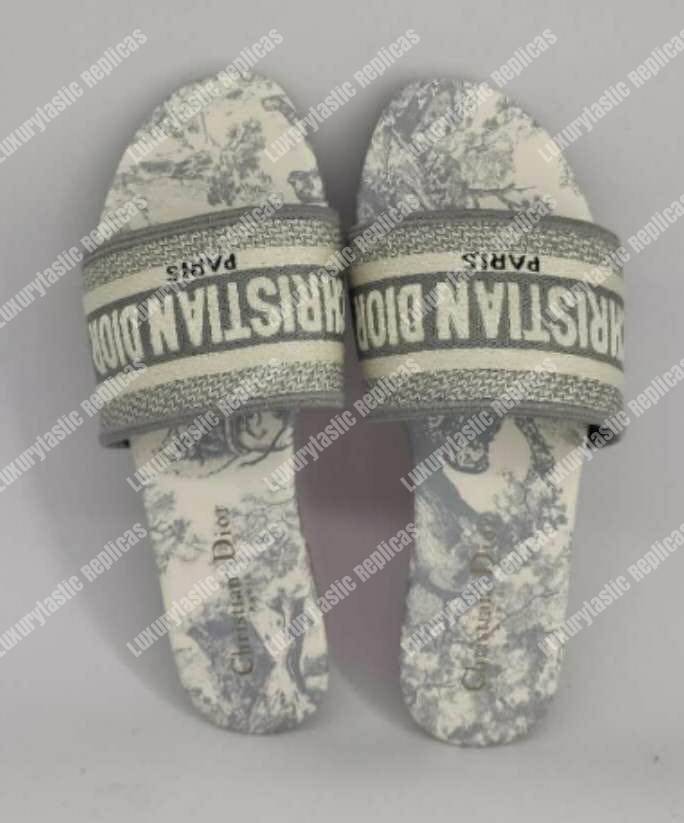 D*or gray and ecru dway toile de jouy embroidered cotton mule white