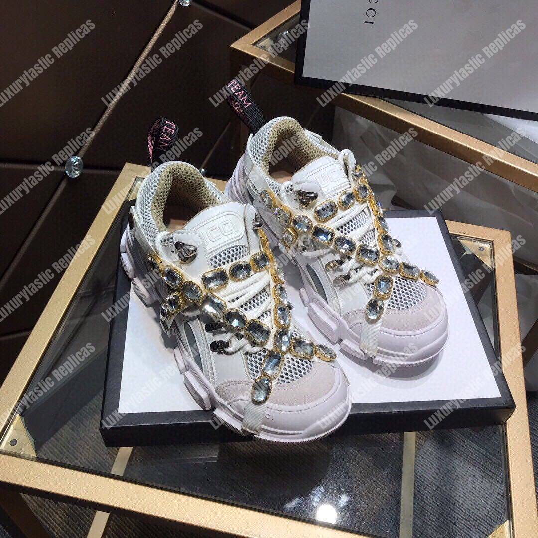 Ch*el women’s flashtrek sneaker with removable crystals white