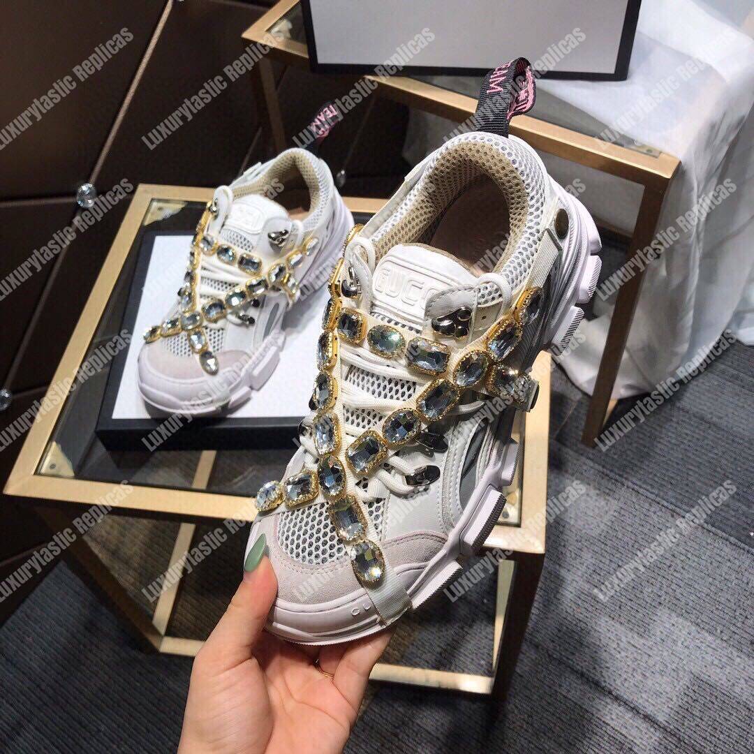 Ch*el women’s flashtrek sneaker with removable crystals white