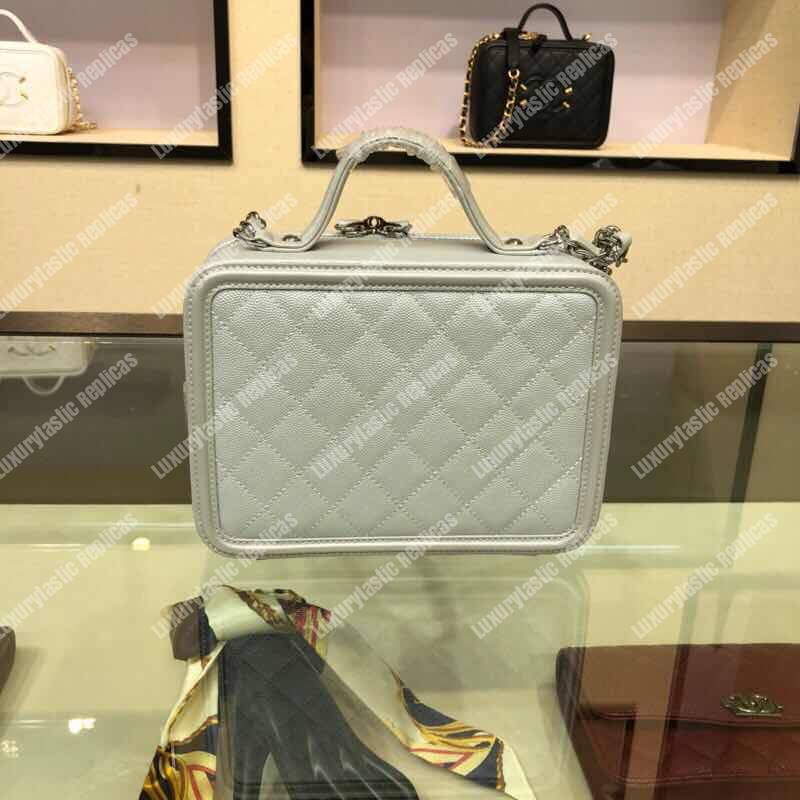 Ch*el filigree vanity case quilted medium grey