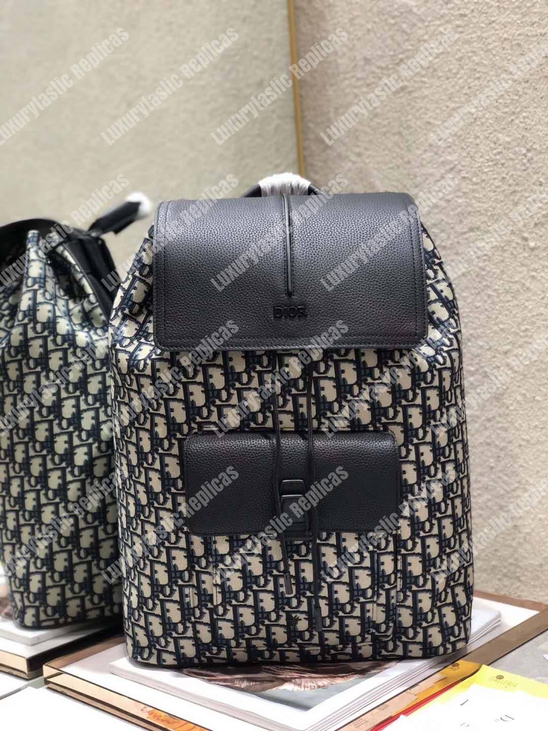 D*or navy blue oblique drawstring motion backpack black/beige