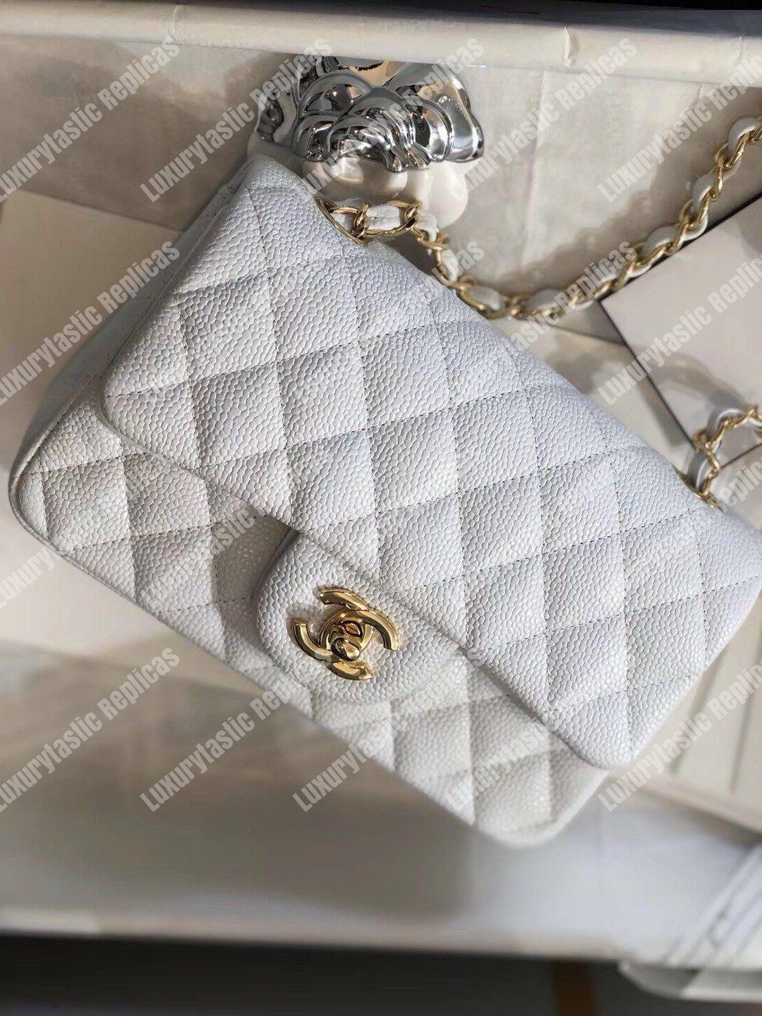 Ch*el mini classic rectangle flap bag white