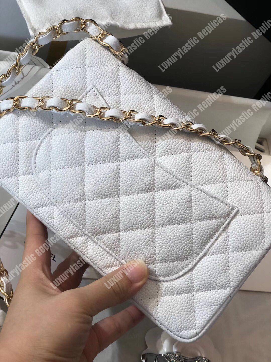 Ch*el mini classic rectangle flap bag white