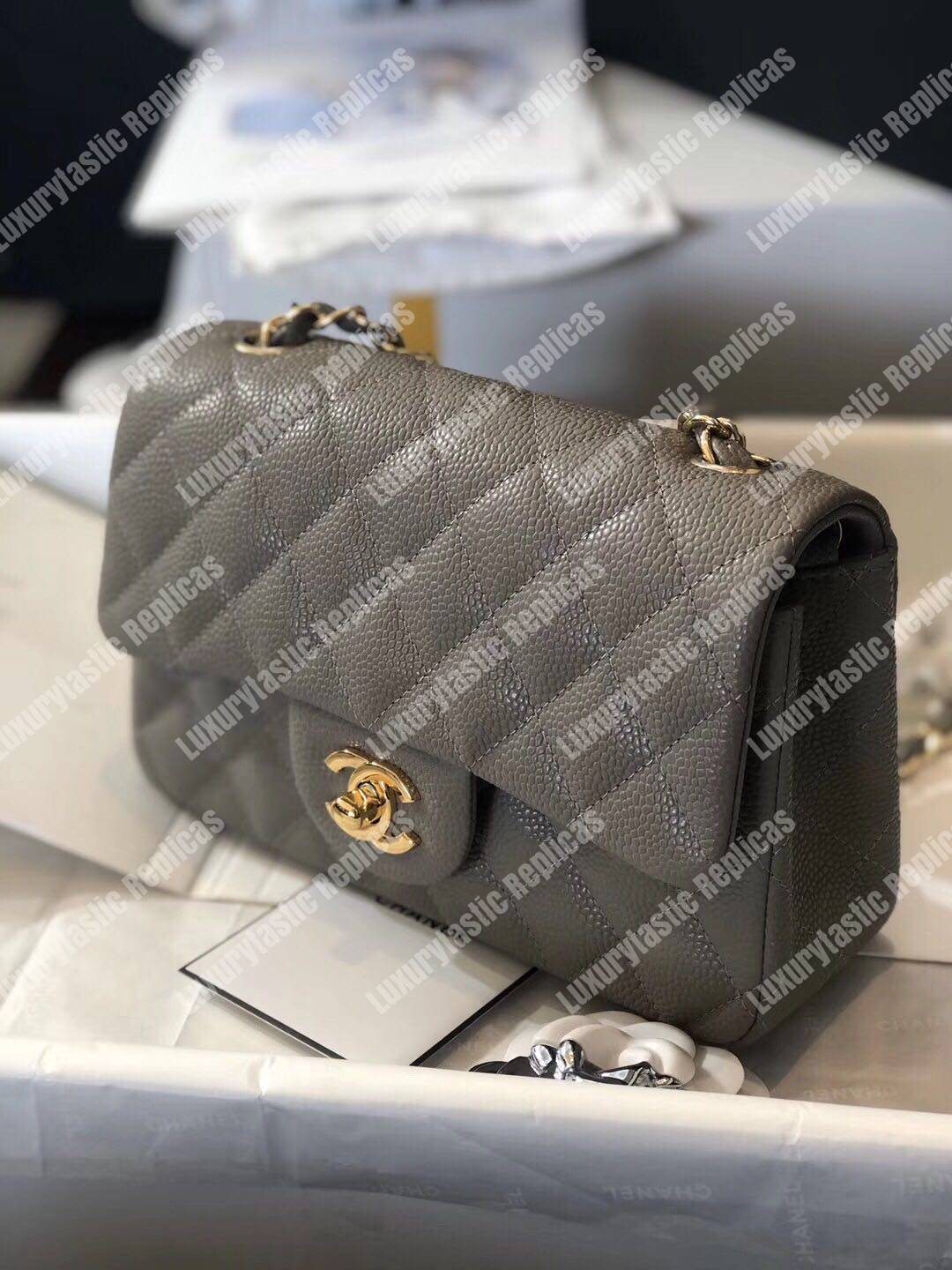 Ch*el mini classic rectangle flap bag dark grey