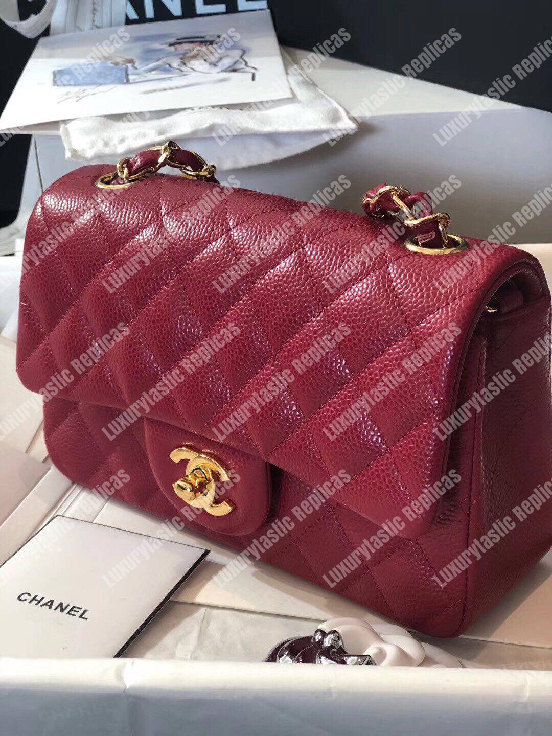 Ch*el mini classic rectangle flap bag maroon