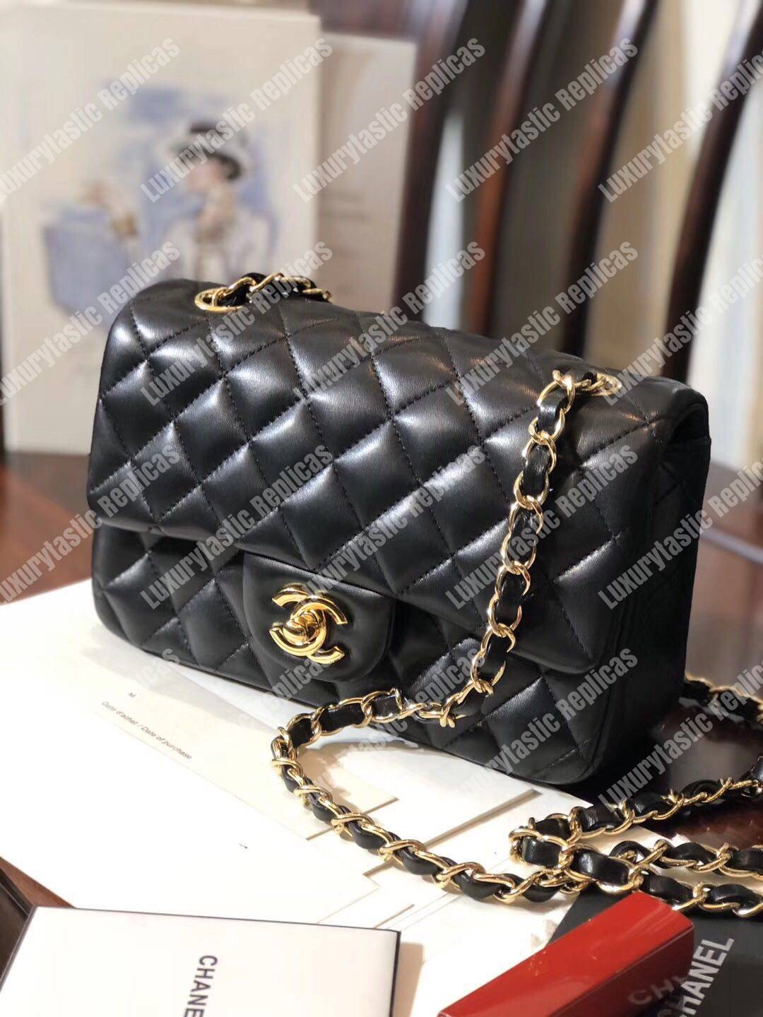 Ch*el mini classic rectangle flap bag black