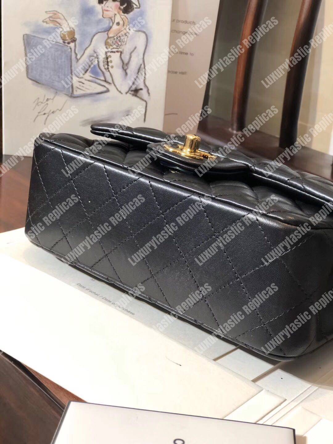 Ch*el mini classic rectangle flap bag black