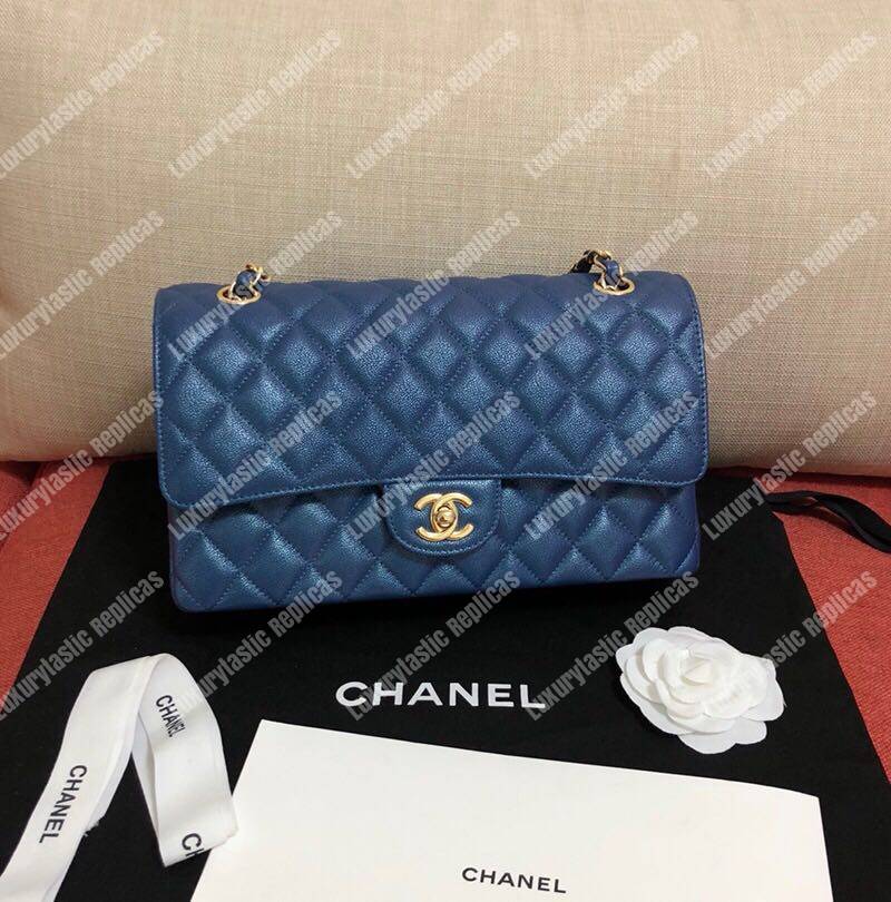 Ch*el medium classic flap bag iridescent blue