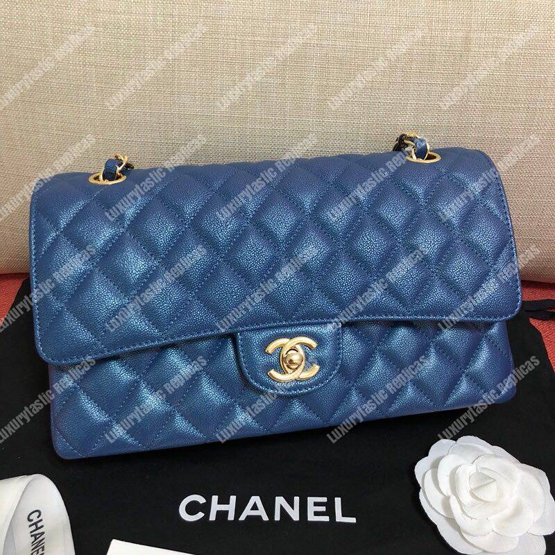 Ch*el medium classic flap bag iridescent blue