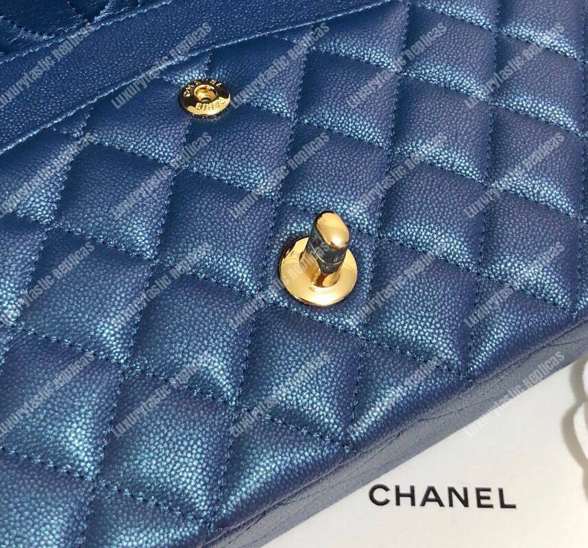 Ch*el medium classic flap bag iridescent blue