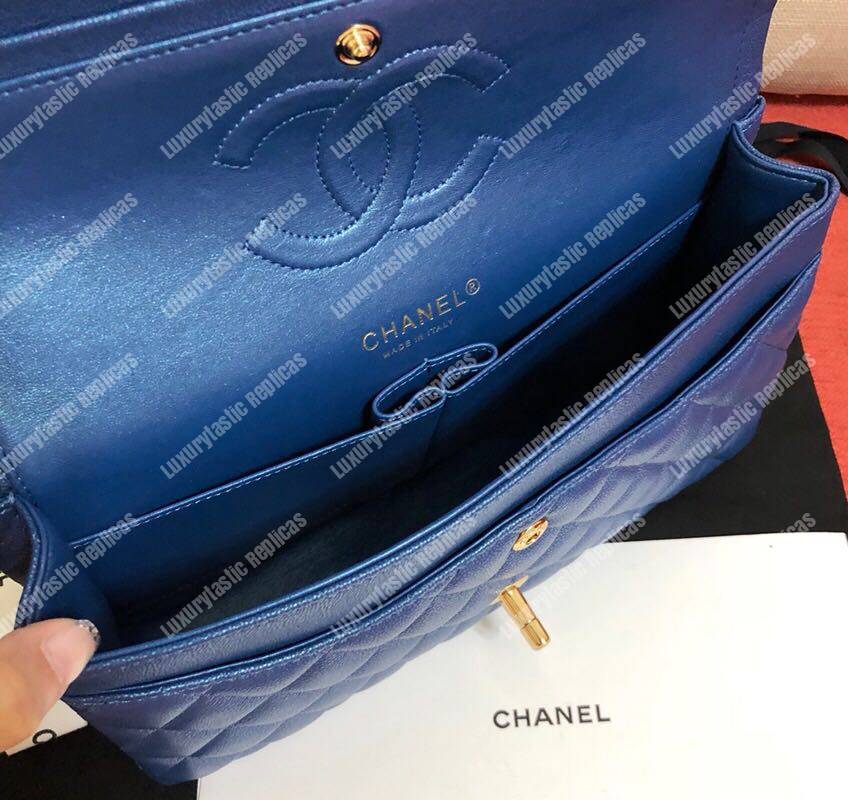Ch*el medium classic flap bag iridescent blue