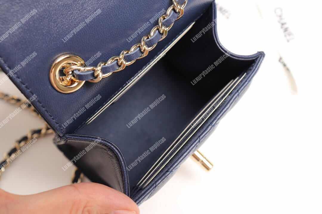Ch*el clutch with chain navy blue