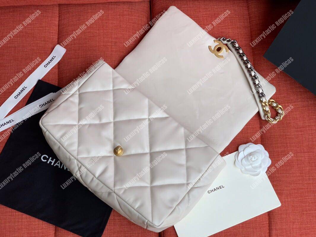 Ch*el 19 maxi flap bag light beige