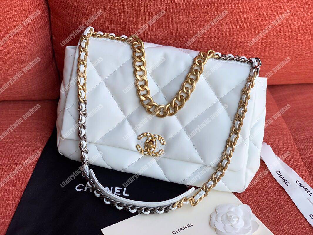 Ch*el 19 maxi flap bag white