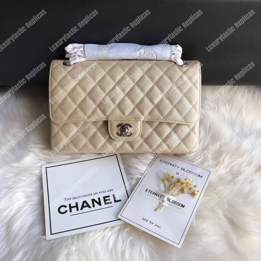 Ch*el medium classic flap bag iridescent beige