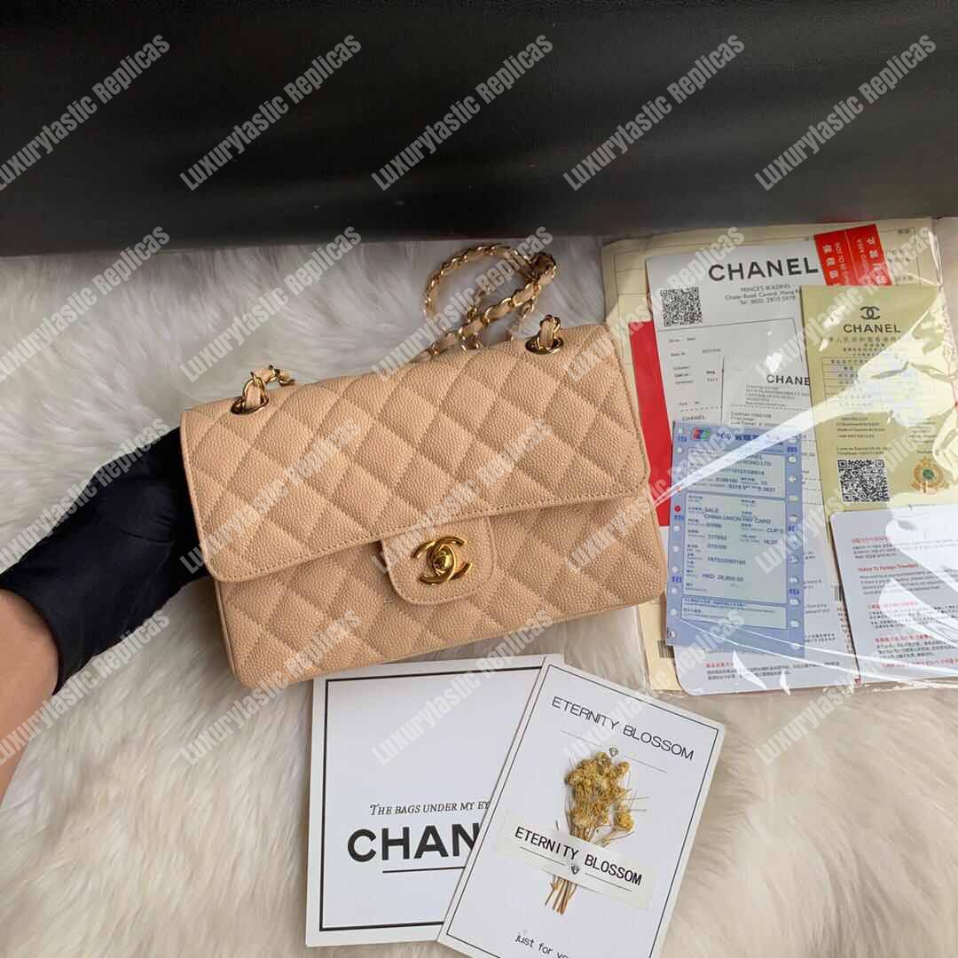 Ch*el classic small flap bag beige