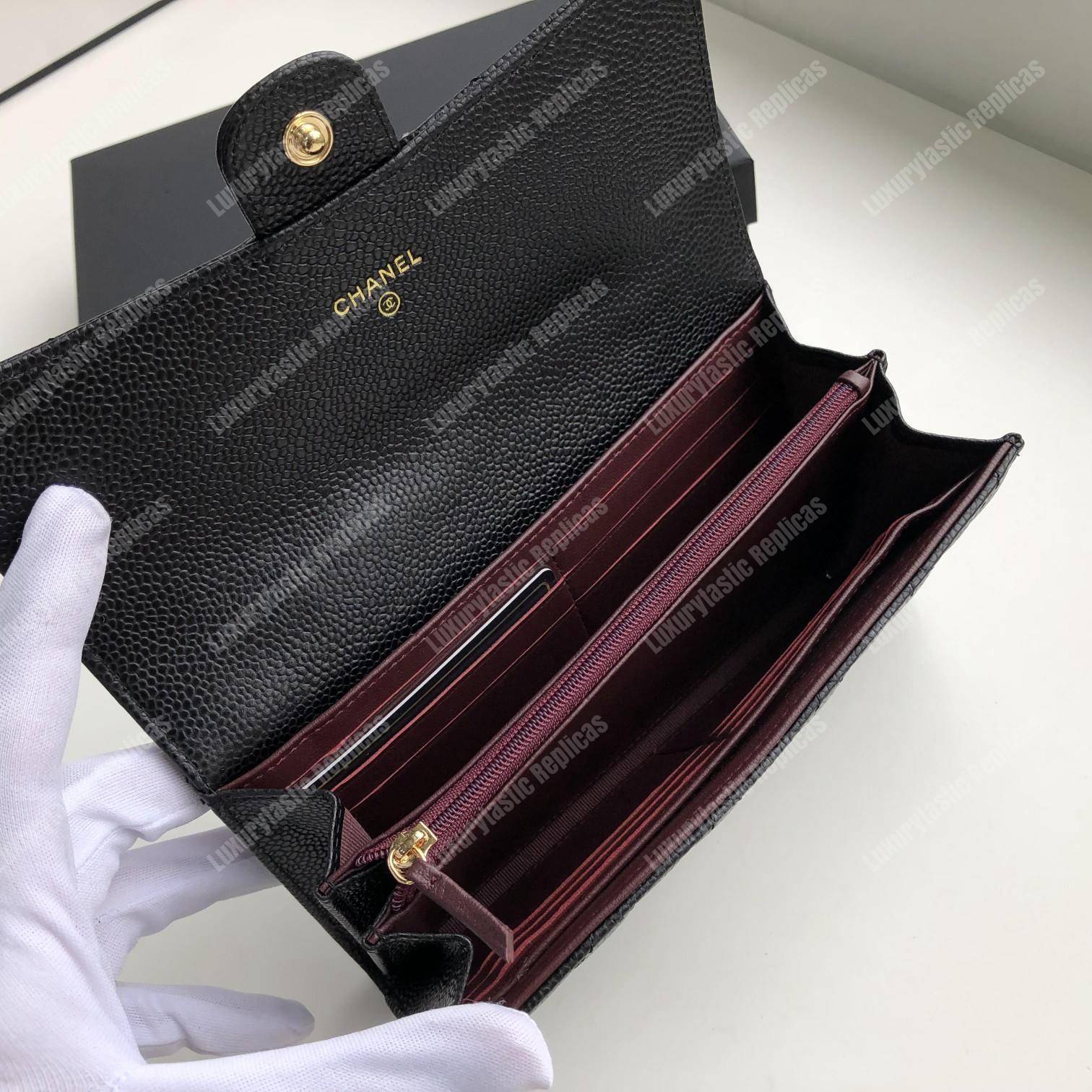 Ch*el classic long flap wallet black
