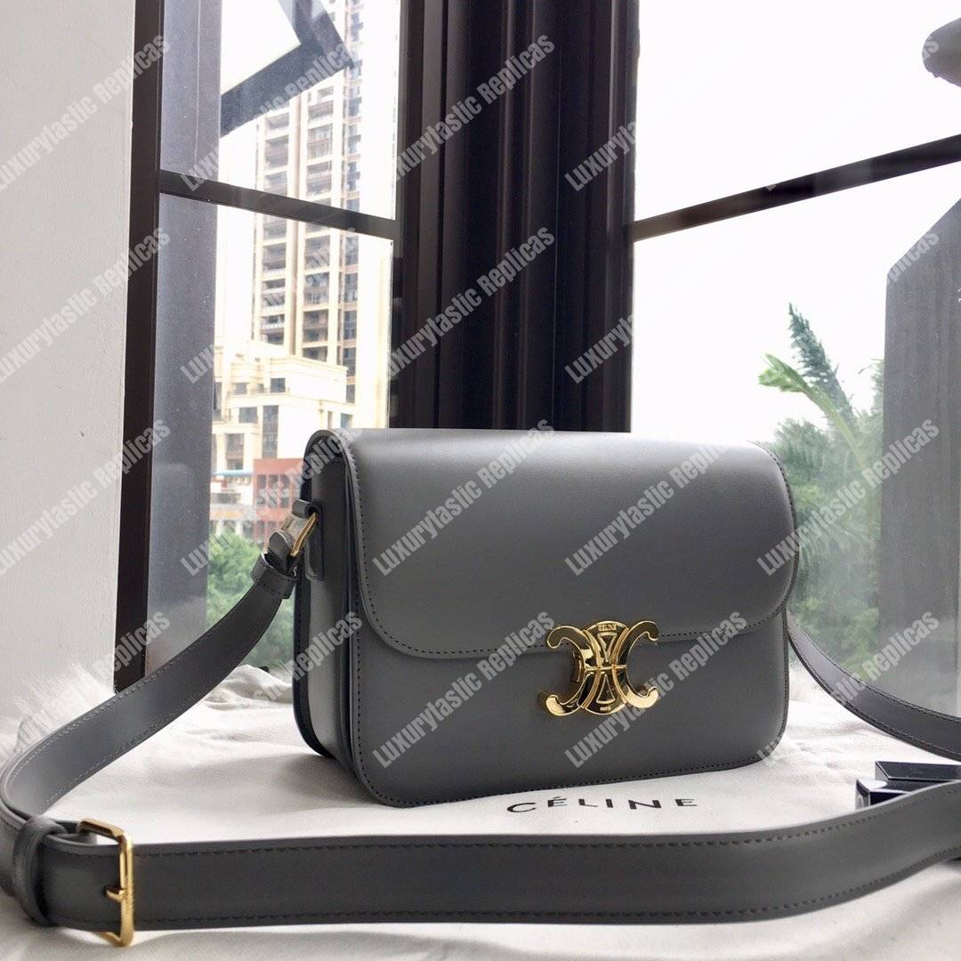Ce**e medium triomphe bag in shiny calfskin grey